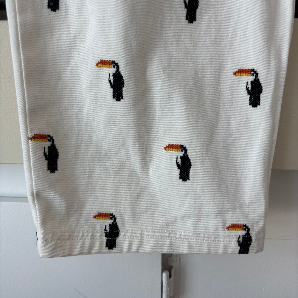 New Farm Rio Embroidered Beaded Tucano Toucan Pants White Size Small - Picture 7 of 11